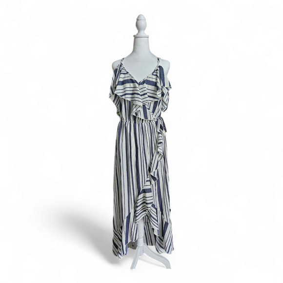 Hint of Blush Dresses & Skirts - Hint Of Blush Womens Wrap Dress Striped  High Low White Blue Size Large EUC